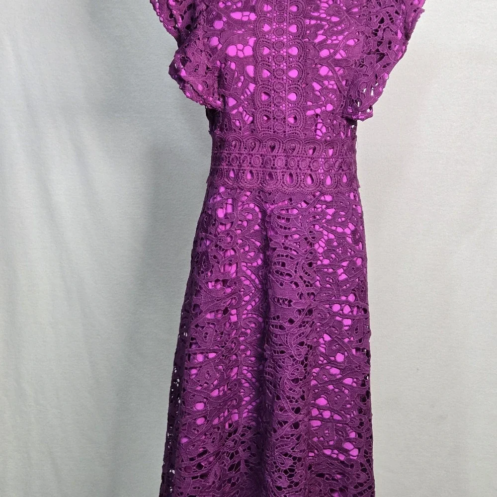 Dalia MacPhee Dress Womens 2X Pink Lace Maxi High Neck Flutter Sleeve Formal - Picture 3 of 16